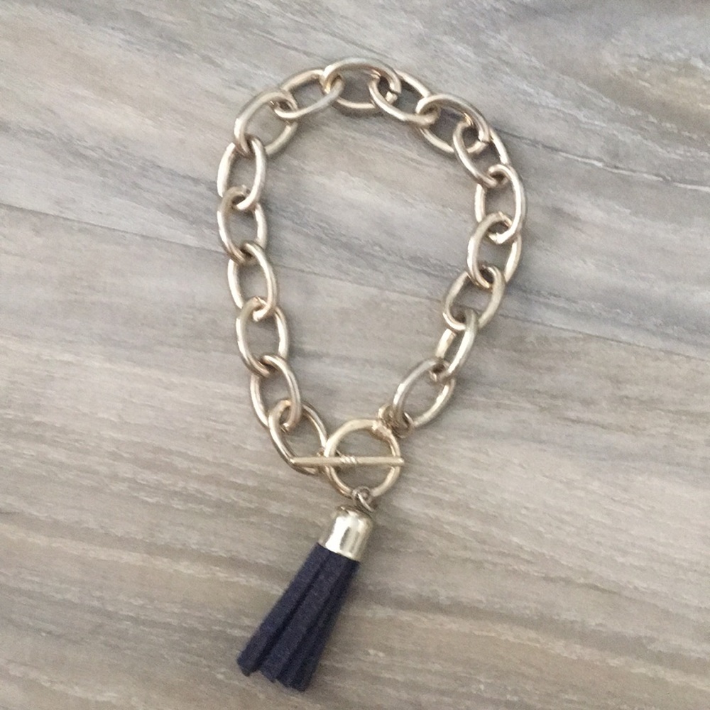 Gold Tassel Bracelet - Navy Tassel